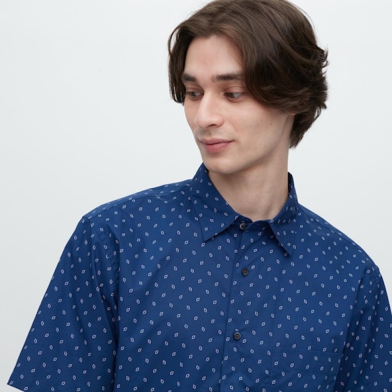 Uniqlo Extra Fine Bomull Kort-Sleeve Skjorte Herre Blå | 2956-KGXZP