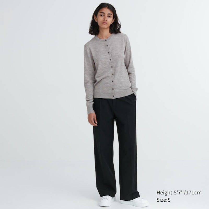 Uniqlo Extra Fine Merino Crew Neck Cardigan Dame Grå | 7214-EYIQV