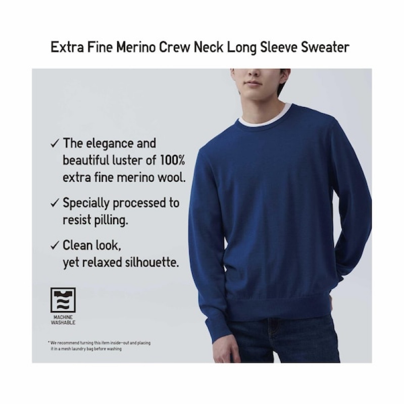 Uniqlo Extra Fine Merino Crew Neck Gensere Herre Grå | 6153-JUICA