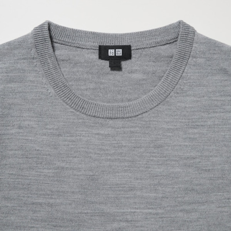 Uniqlo Extra Fine Merino Crew Neck Gensere Herre Grå | 6153-JUICA