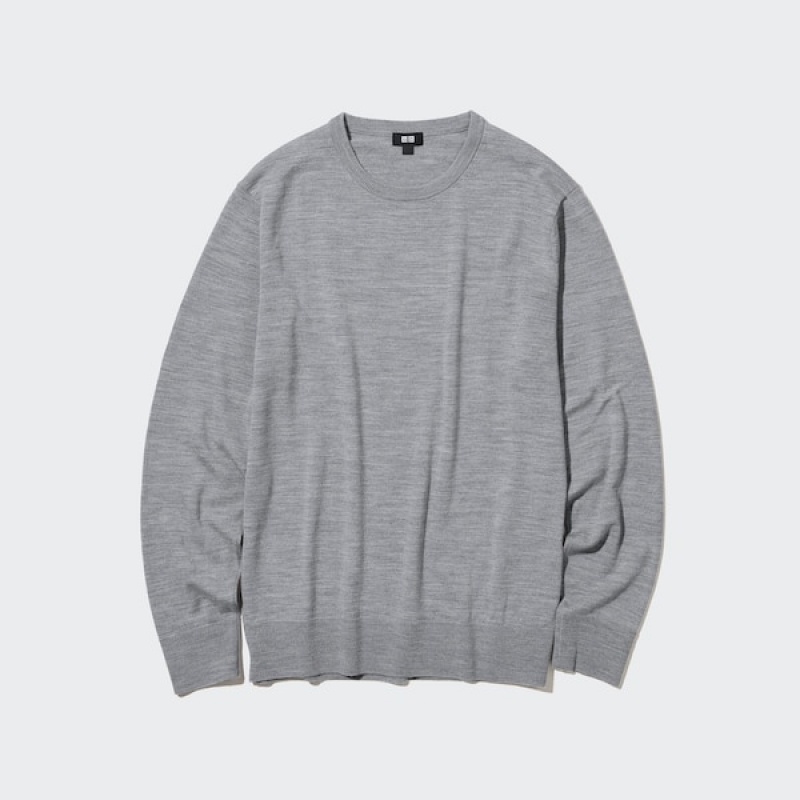 Uniqlo Extra Fine Merino Crew Neck Gensere Herre Grå | 6153-JUICA