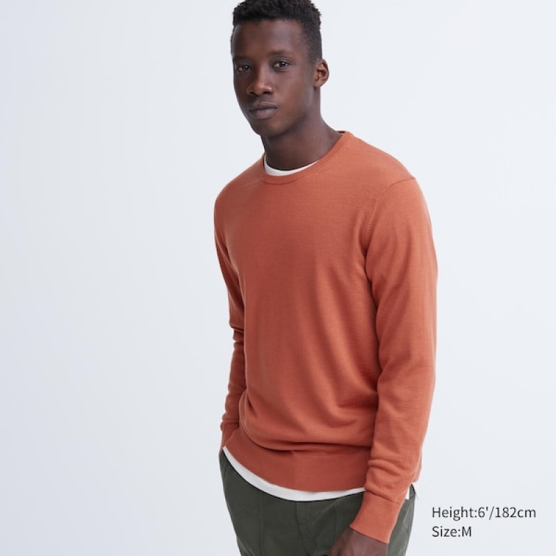 Uniqlo Extra Fine Merino Crew Neck Gensere Herre Oransje | 9387-UTSZI