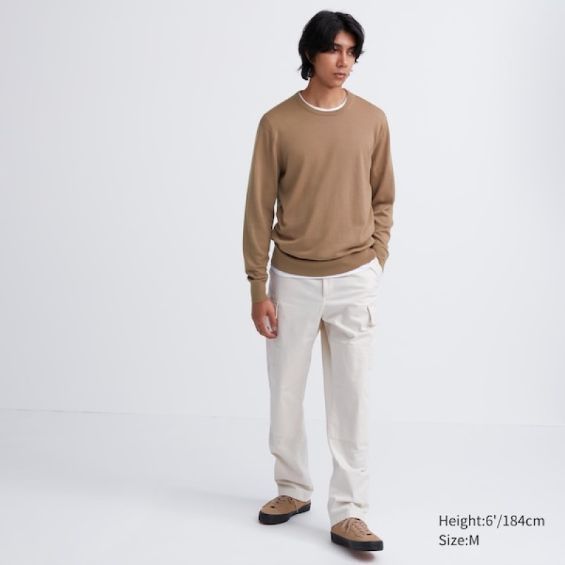 Uniqlo Extra Fine Merino Crew Neck Gensere Herre Aprikos | 9715-TFRNV