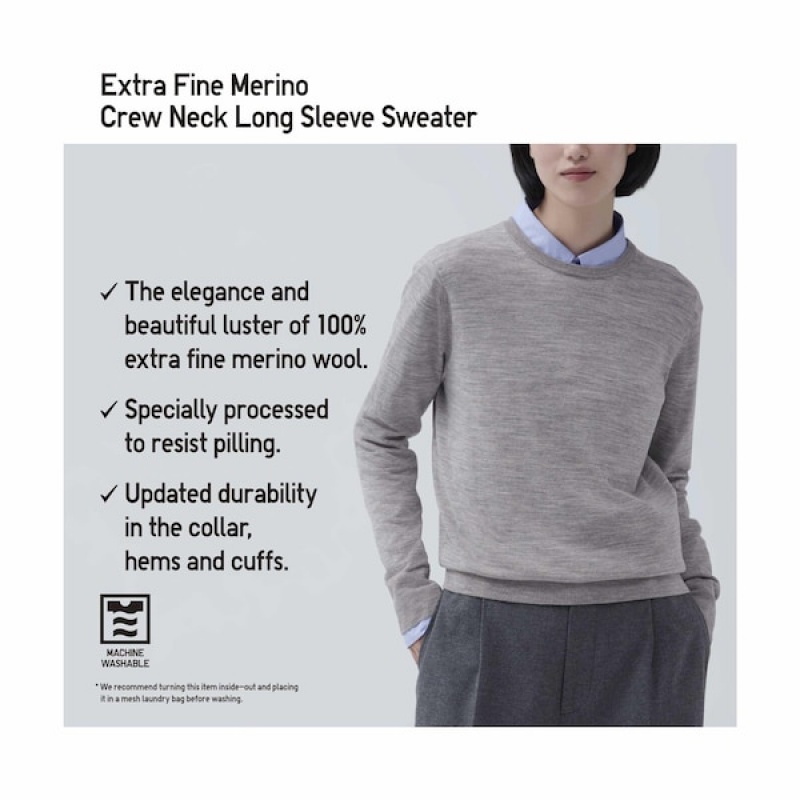 Uniqlo Extra Fine Merino Crew Neck Long-Sleeve Gensere Dame Blå | 5231-RQLDM