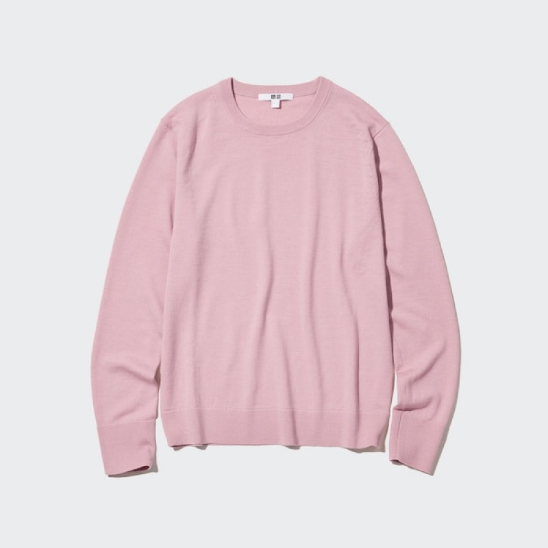 Uniqlo Extra Fine Merino Crew Neck Long-Sleeve Gensere Dame Blå | 5231-RQLDM