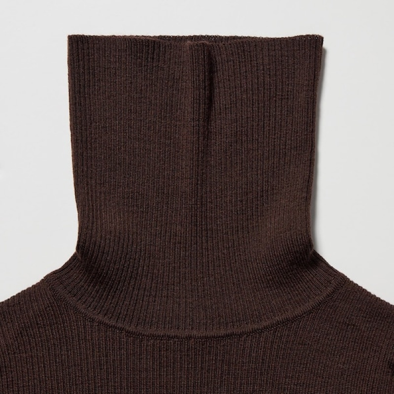 Uniqlo Extra Fine Merino Ribbet Turtleneck Long-Sleeve Gensere Dame Sjokolade | 4359-ZCQTJ