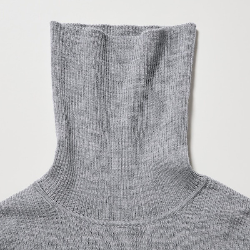 Uniqlo Extra Fine Merino Ribbet Turtleneck Long-Sleeve Gensere Dame Grå | 6374-ENKJY