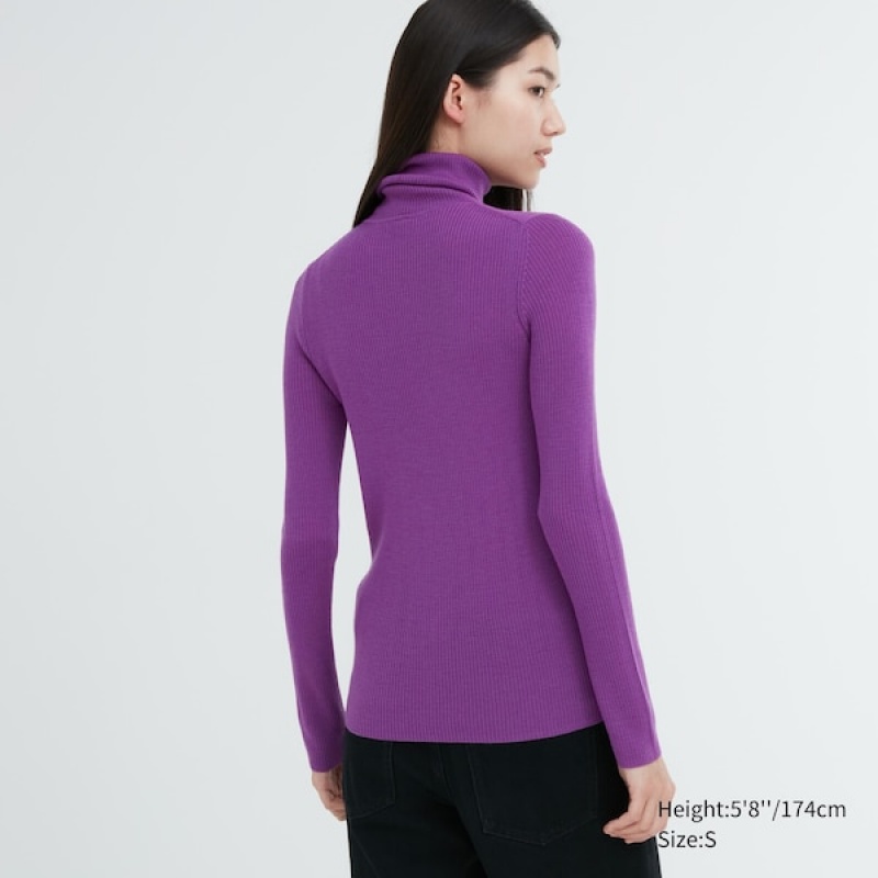 Uniqlo Extra Fine Merino Ribbet Turtleneck Long-Sleeve Gensere Dame Lilla | 6532-KYDLN