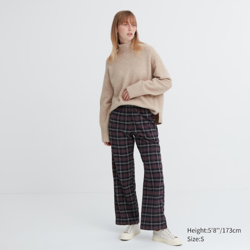 Uniqlo Flannel Checked Bukse Dame Mørke Brune | 6157-ADFPC