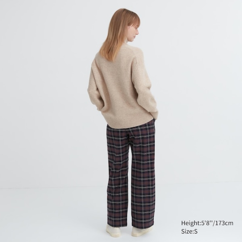 Uniqlo Flannel Checked Bukse Dame Mørke Brune | 6157-ADFPC