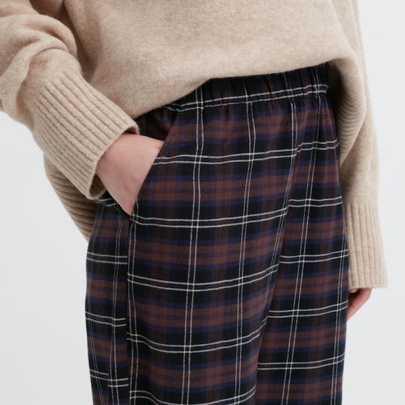 Uniqlo Flannel Checked Bukse Dame Mørke Brune | 6157-ADFPC