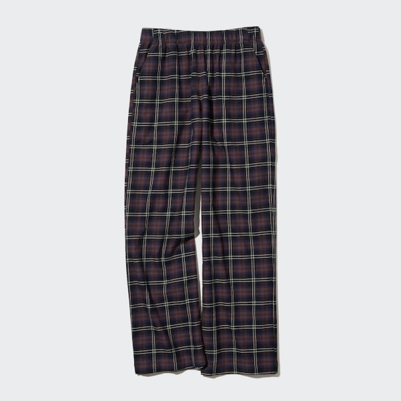 Uniqlo Flannel Checked Bukse Dame Mørke Brune | 6157-ADFPC