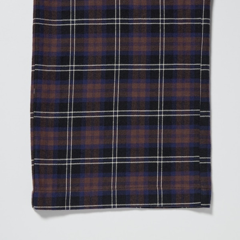 Uniqlo Flannel Checked Bukse Dame Mørke Brune | 6157-ADFPC