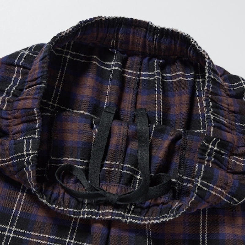 Uniqlo Flannel Checked Bukse Dame Mørke Brune | 6157-ADFPC