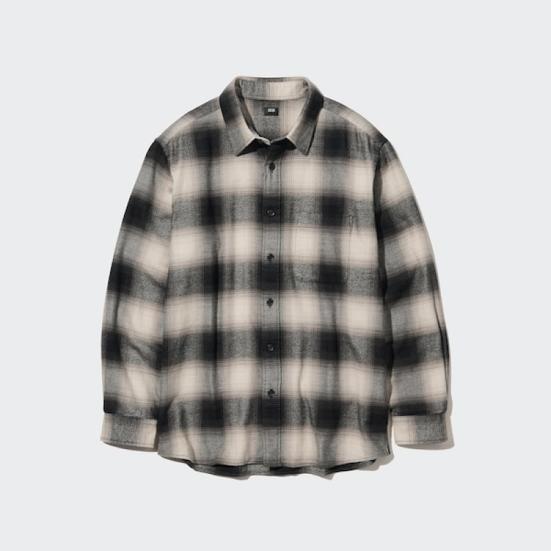 Uniqlo Flannel Checked Long-Sleeve Skjorte Dame Svarte | 5497-XBAJT