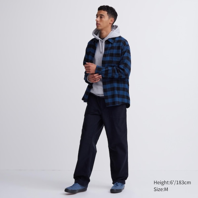 Uniqlo Flannel Checked Long-Sleeve Skjorte Herre Blå | 9365-SJRFK