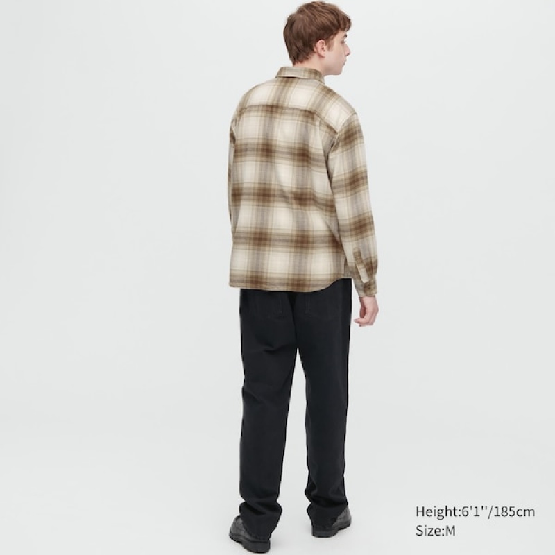 Uniqlo Flannel Checked Long-Sleeve Skjorte Herre Kopper | 5639-WHFYX