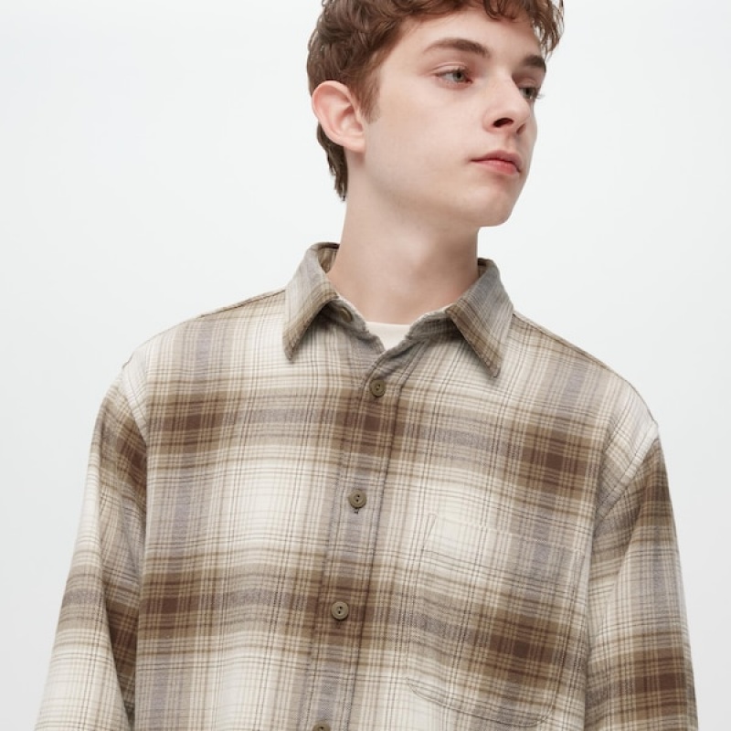 Uniqlo Flannel Checked Long-Sleeve Skjorte Herre Kopper | 5639-WHFYX