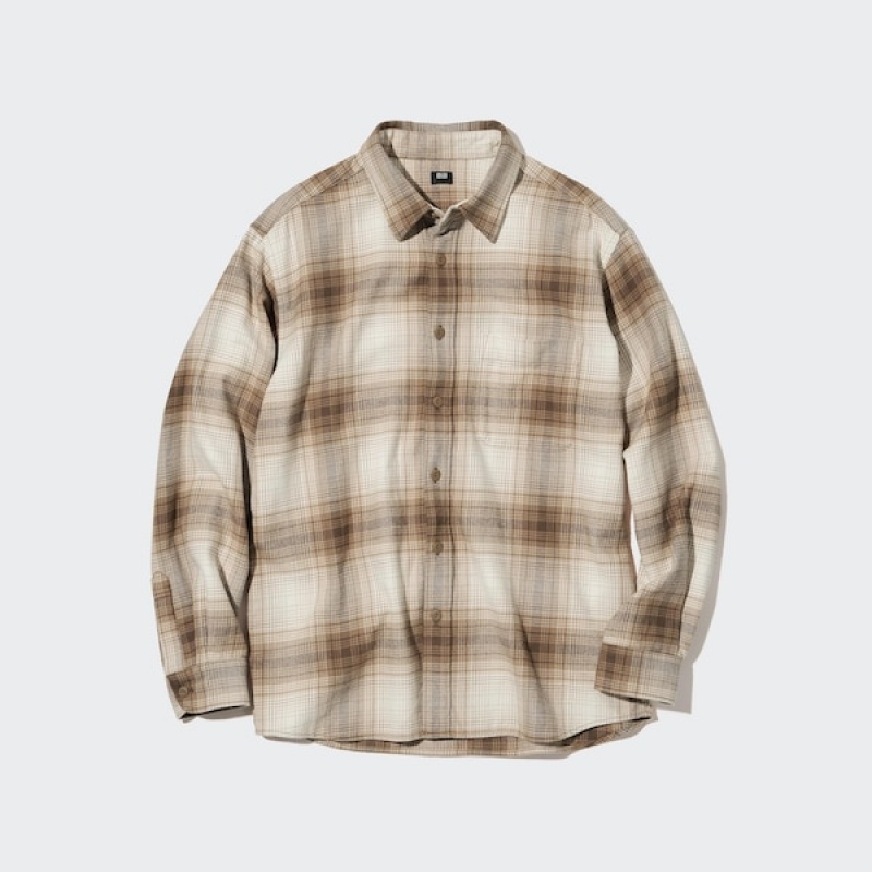 Uniqlo Flannel Checked Long-Sleeve Skjorte Herre Kopper | 5639-WHFYX