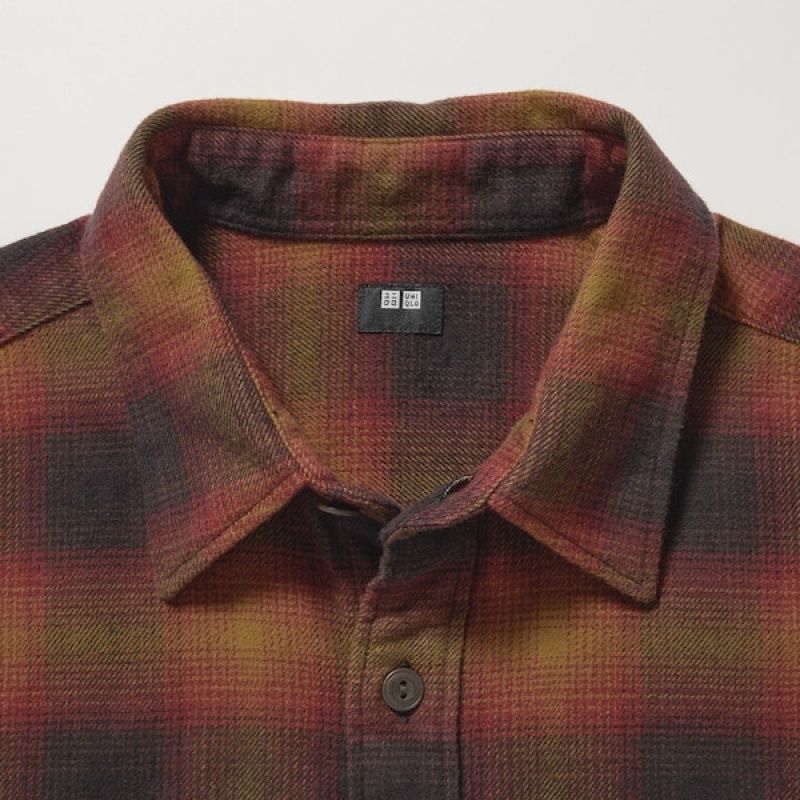 Uniqlo Flannel Checked Long-Sleeve Skjorte Herre Brune | 3496-BVISY