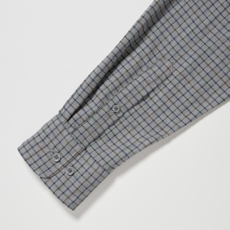 Uniqlo Flannel Checked Long-Sleeve Skjorte Herre Grå | 0946-RNQYU