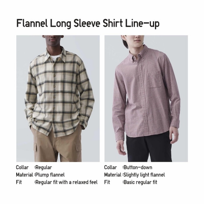 Uniqlo Flannel Checked Long-Sleeve Skjorte Herre Blå | 4281-ALVSF