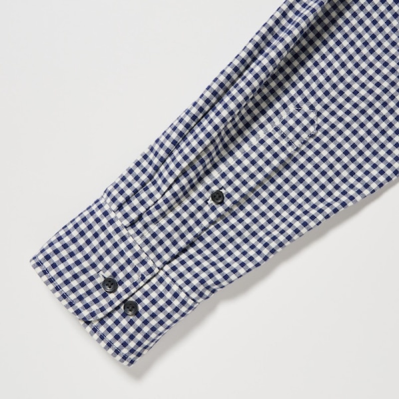 Uniqlo Flannel Checked Long-Sleeve Skjorte Herre Blå | 4281-ALVSF