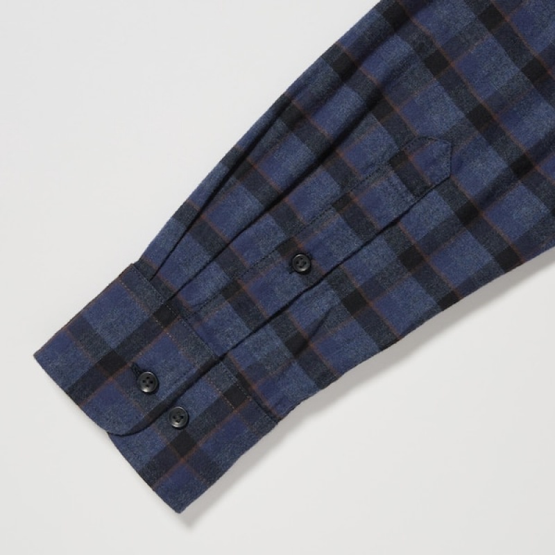 Uniqlo Flannel Checked Long-Sleeve Skjorte Herre Blå | 2968-AFRTL