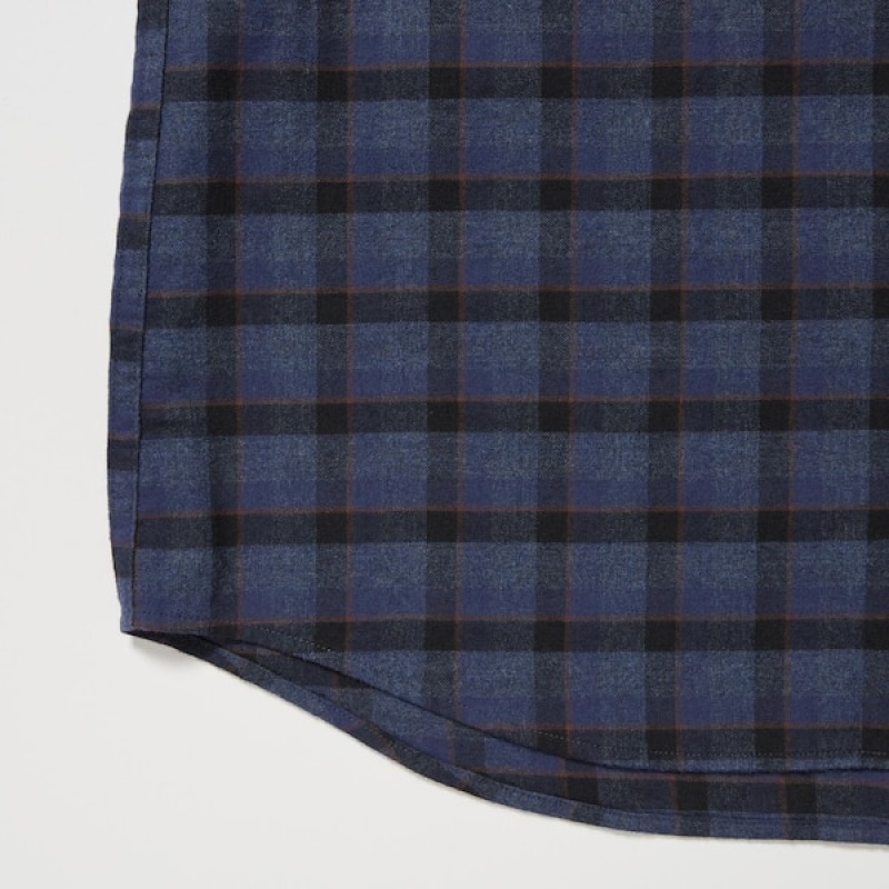 Uniqlo Flannel Checked Long-Sleeve Skjorte Herre Blå | 2968-AFRTL