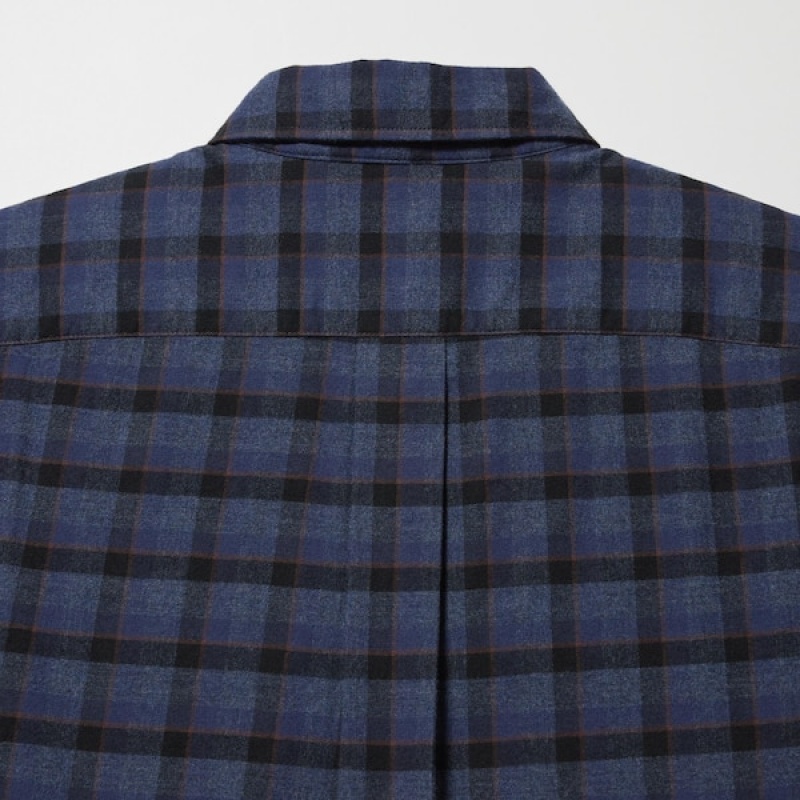 Uniqlo Flannel Checked Long-Sleeve Skjorte Herre Blå | 2968-AFRTL