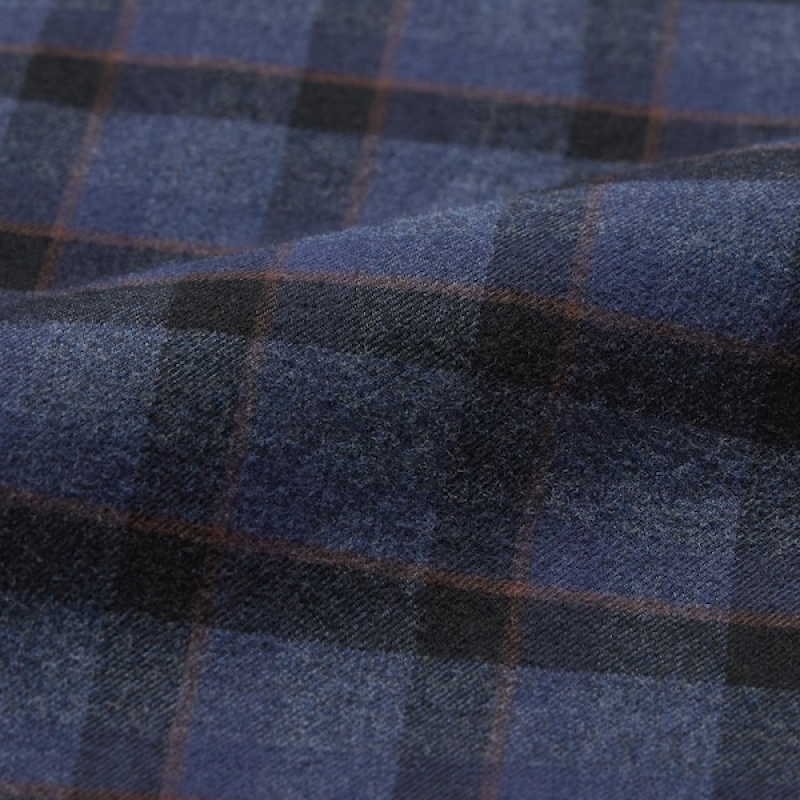 Uniqlo Flannel Checked Long-Sleeve Skjorte Herre Blå | 2968-AFRTL