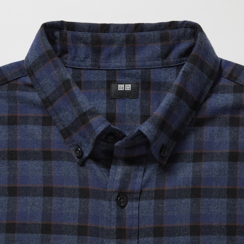 Uniqlo Flannel Checked Long-Sleeve Skjorte Herre Blå | 2968-AFRTL