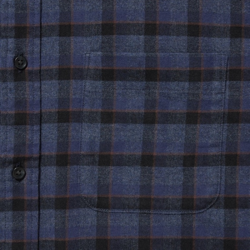 Uniqlo Flannel Checked Long-Sleeve Skjorte Herre Blå | 2968-AFRTL