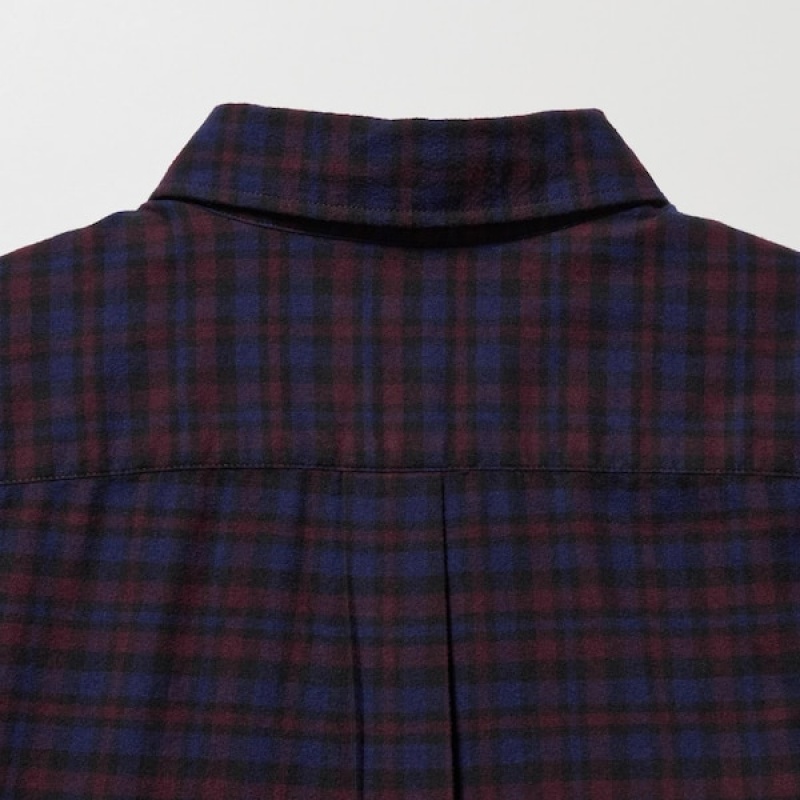 Uniqlo Flannel Checked Long-Sleeve Skjorte Herre Burgunder | 2580-EWAFT