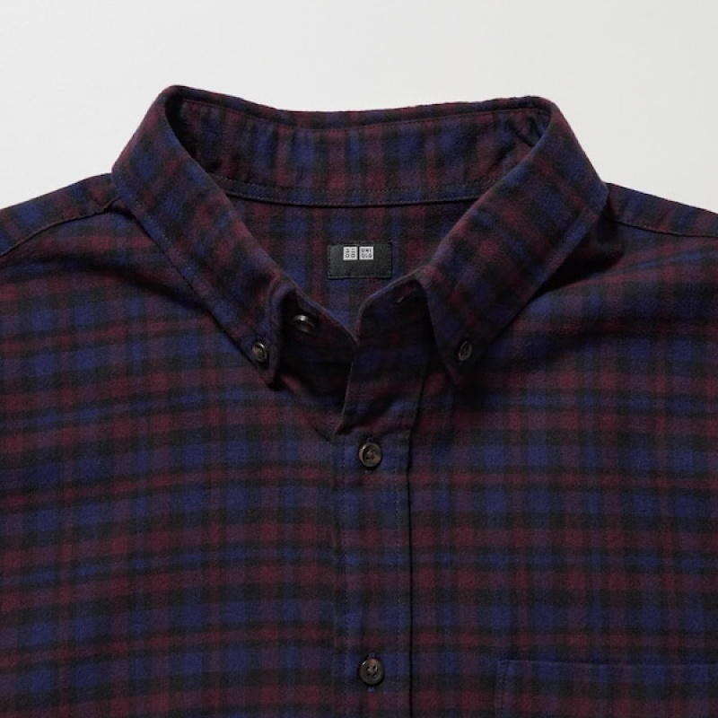 Uniqlo Flannel Checked Long-Sleeve Skjorte Herre Burgunder | 2580-EWAFT