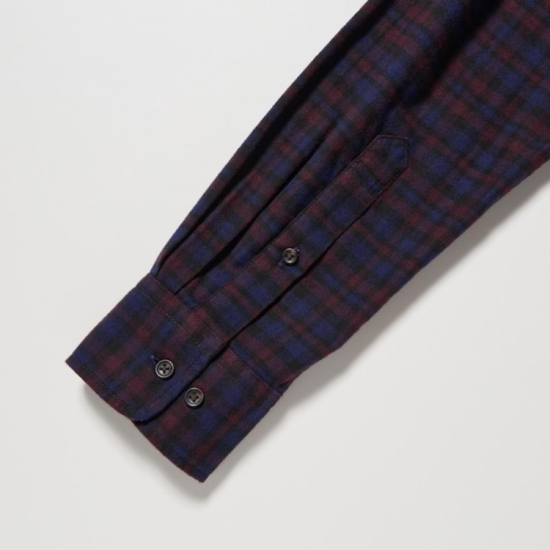 Uniqlo Flannel Checked Long-Sleeve Skjorte Herre Burgunder | 2580-EWAFT