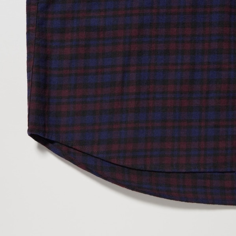 Uniqlo Flannel Checked Long-Sleeve Skjorte Herre Burgunder | 2580-EWAFT