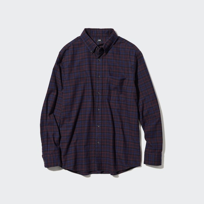 Uniqlo Flannel Checked Long-Sleeve Skjorte Herre Burgunder | 2580-EWAFT