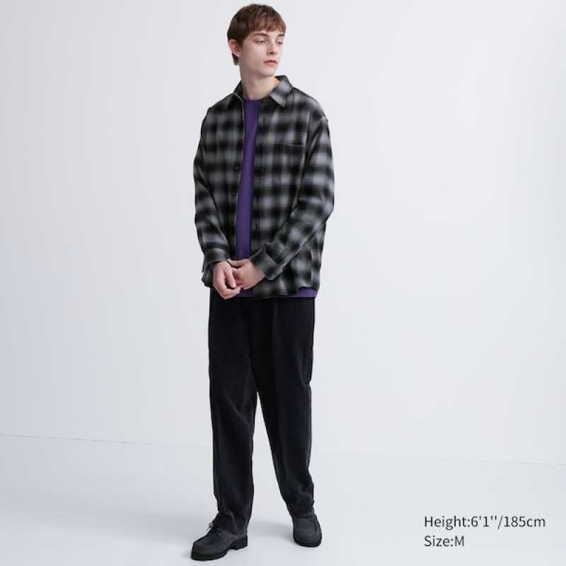 Uniqlo Flannel Checked Long-Sleeve Skjorte Herre Grå | 2197-UMACP