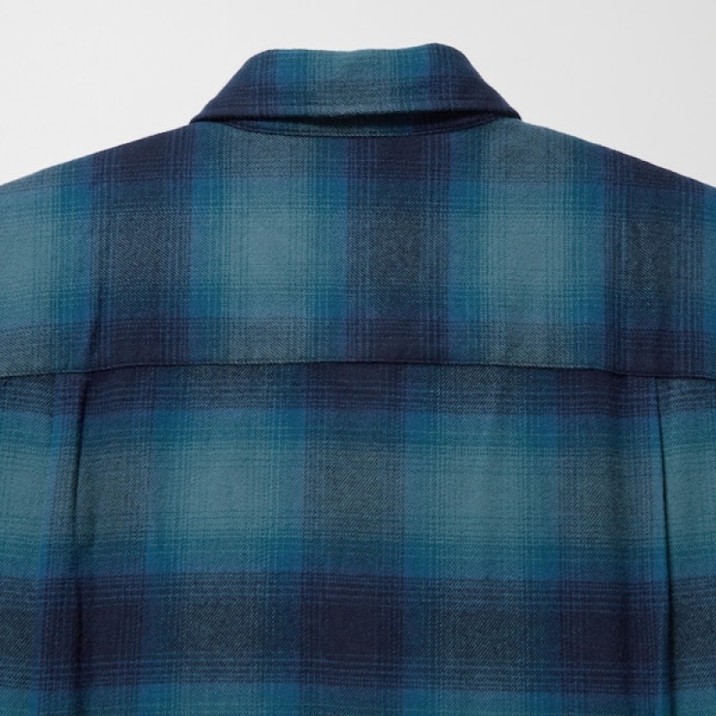 Uniqlo Flannel Checked Long-Sleeve Skjorte Herre Blå | 6823-WHEZF