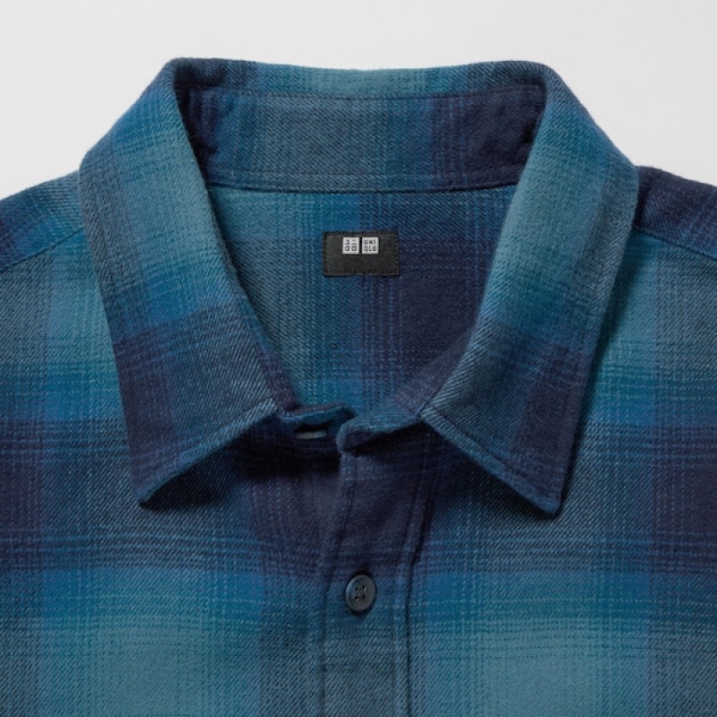 Uniqlo Flannel Checked Long-Sleeve Skjorte Herre Blå | 6823-WHEZF