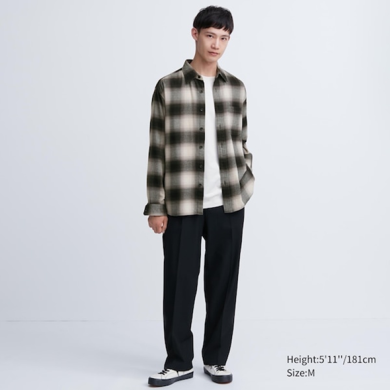 Uniqlo Flannel Checked Long-Sleeve Skjorte Herre Svarte | 1924-RYADU