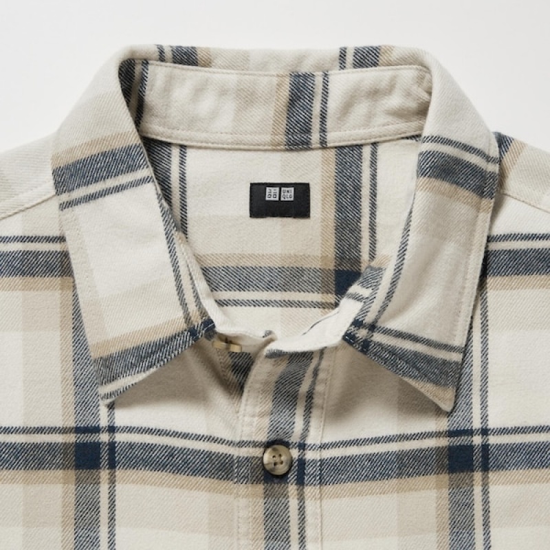 Uniqlo Flannel Checked Long-Sleeve Skjorte Herre Beige | 6471-EPOYN