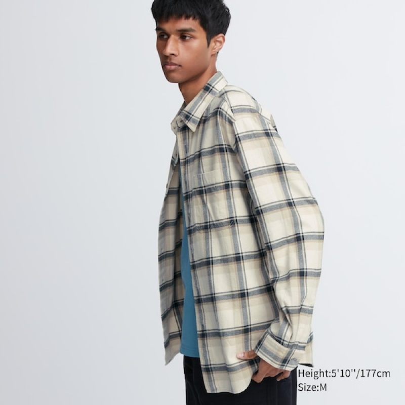 Uniqlo Flannel Checked Long-Sleeve Skjorte Herre Beige | 6471-EPOYN