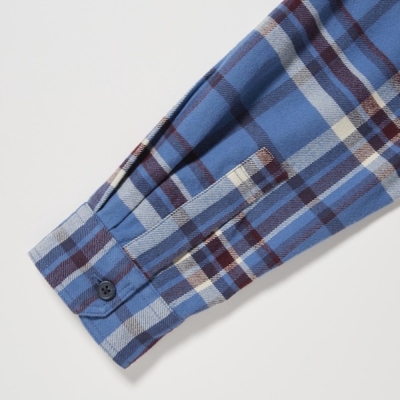 Uniqlo Flannel Checked Long-Sleeve Skjorte Herre Blå | 3752-OBJUR