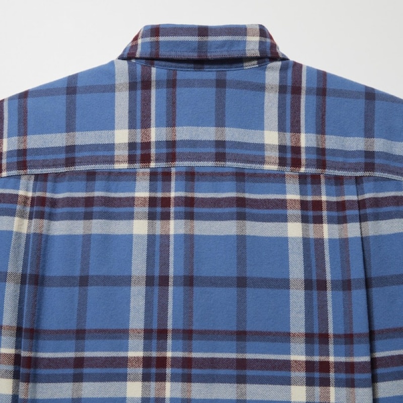 Uniqlo Flannel Checked Long-Sleeve Skjorte Herre Blå | 3752-OBJUR