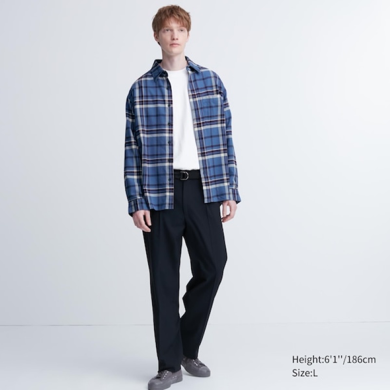 Uniqlo Flannel Checked Long-Sleeve Skjorte Herre Blå | 3752-OBJUR