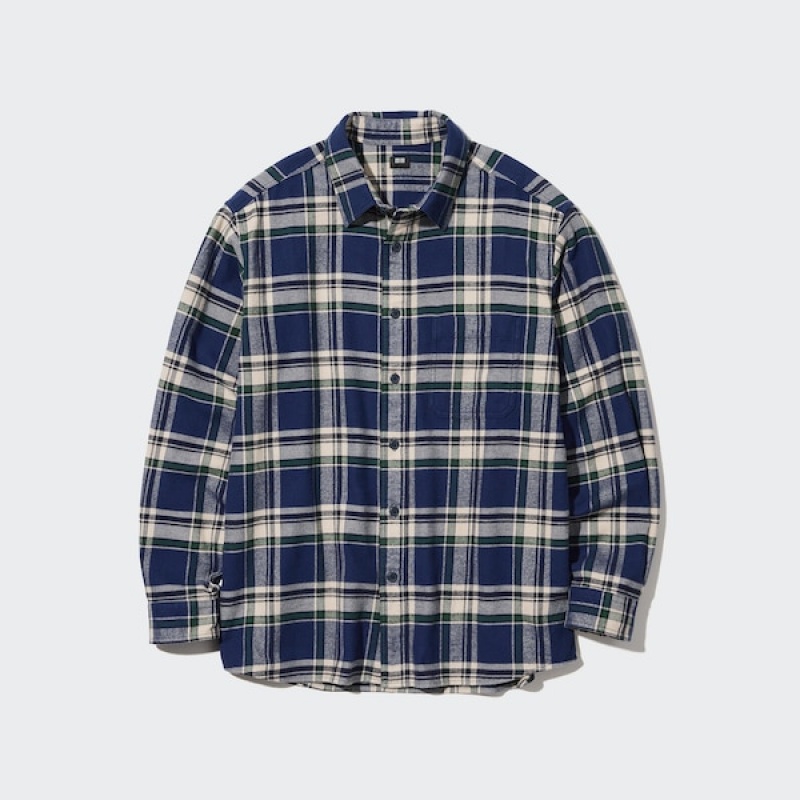 Uniqlo Flannel Checked Long-Sleeve Skjorte Herre Blå | 3865-GMRQP