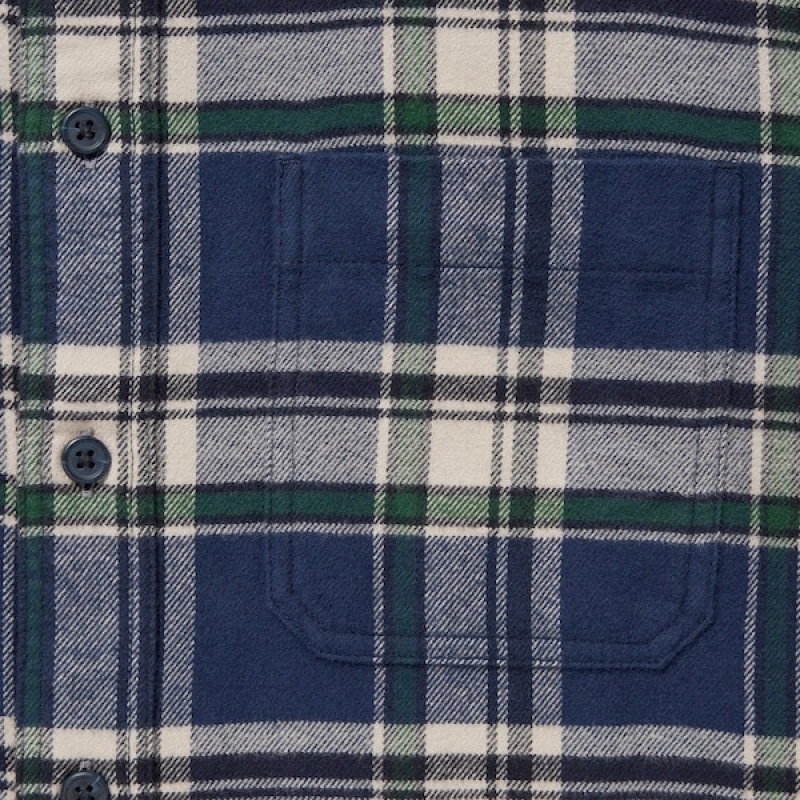 Uniqlo Flannel Checked Long-Sleeve Skjorte Herre Blå | 3865-GMRQP