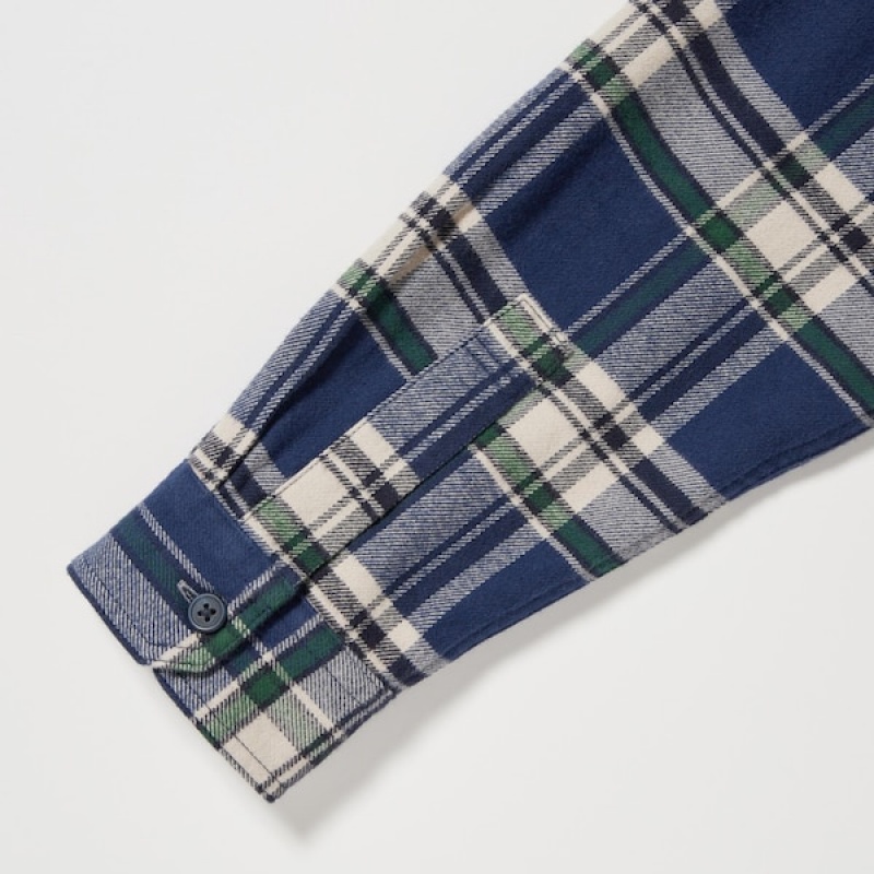 Uniqlo Flannel Checked Long-Sleeve Skjorte Herre Blå | 3865-GMRQP